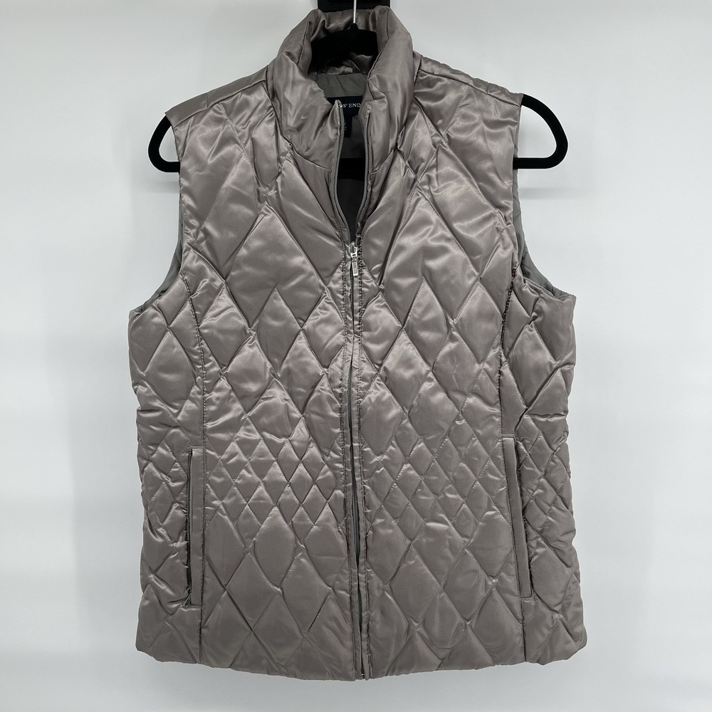 Lands End Women Sz Medium 10-12 Quilted Puffer Vest Goose Down Champagne Silver